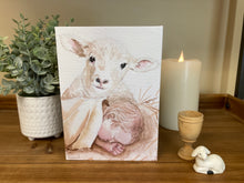 Load image into Gallery viewer, Baby Jesus and the lamb, canvas