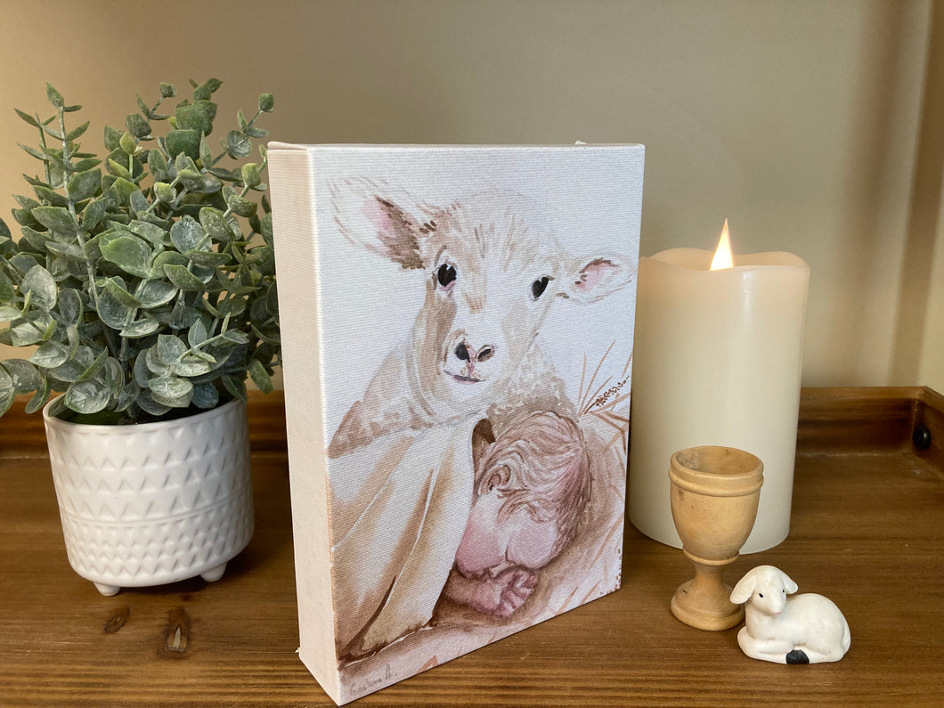 Baby Jesus and the lamb canvas
