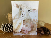 Load image into Gallery viewer, Christmas card… Baby Jesus and the lamb (individual, pack of 3, 5 or 10)
