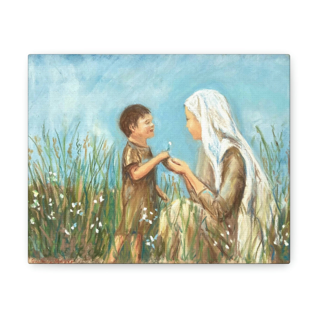 Jesus offering a flower to Mary, Canvas