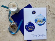 Load image into Gallery viewer, Christmas card, Blue Ornements  (individual, pack of 3, 5 or 10)
