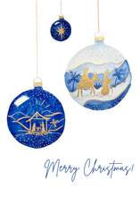 Load image into Gallery viewer, Christmas card, Blue Ornements  (individual, pack of 3, 5 or 10)
